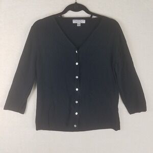 Carolyn Taylor Essentials Womens Black‎ V Neck pearl Button Cardigan Sweater L